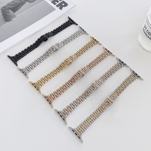 Seven Beads Stainless Steel Strap For Apple Watch Band 38 40 41 42 44 45 Mm Metal Links Bracelet For Iwatch Series Se 7 6 5 4 3（JSB-101）