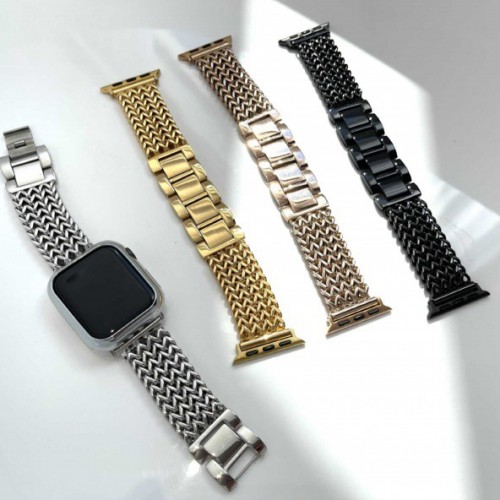 New Four Row Chain Braided Heart Stainless Steel Metal Strap For Apple Watch Band 38 40 41 42 44 45 Mm For Iwatch Series 7 6 Se（JSB-091）