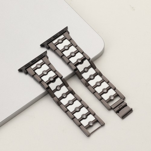 Metal Diamond Stainless Steel Ceramics Strap With Apple Watch Band 38 40 41 42 44 45 Mm For Iwatch Se Series 7 6 5（JSB-102）