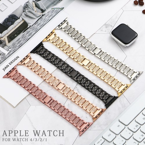 Women Jewelry Bling Diamond Metal Bracelet Strap With Case For Apple Watch Band 38 40 41 42 44 45 Mm Iwatch Se Series 7 6 5（JSB-107）