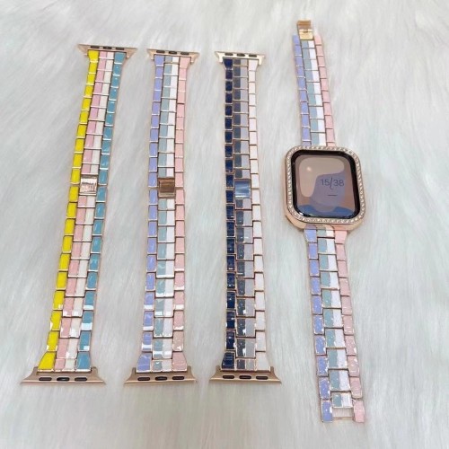 Rainbow Stainless Steel Metal Strap For Apple Watch Band 38 40 41 42 44 45 Mm Watchband For Iwatch Se Series 7 6 5 Bracelet（JSB-100）