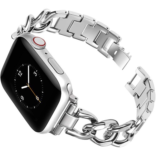 Denim Chain Metal Stainless Steel Strap For Apple Watch 38 40 41 42 44 45 Mm Wrist Band For Iwatch Series Se 7 6 Women Bracelet（JSB-083）