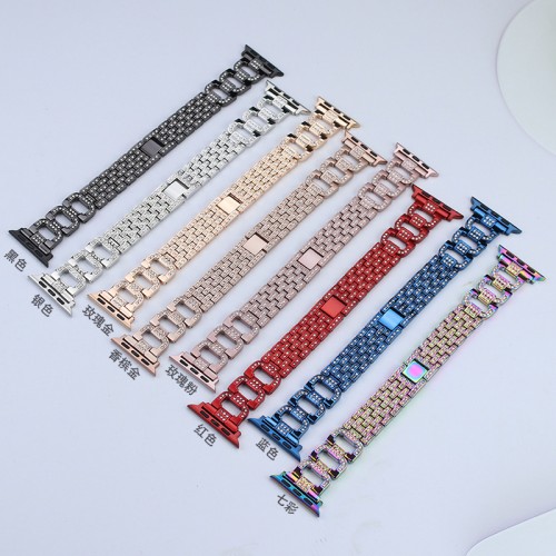 Women Bling Rhinestone Stainless Steel Metal Link Bracelet Strap For Apple Watch Band 38 40 41 42 44 45 Mm For Iwatch Se 7 6 5（JSB-122）